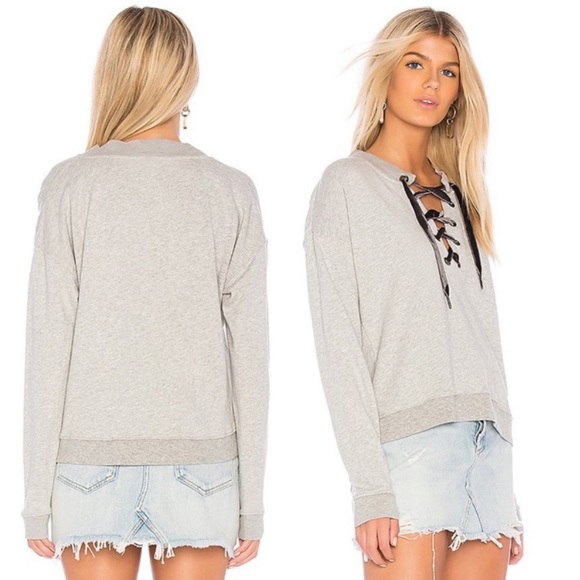 Rails Ryan Revolve Lace-Up Velvet Drawstring Heather Grey Gray Sweatshirt Medium - Picture 3 of 12